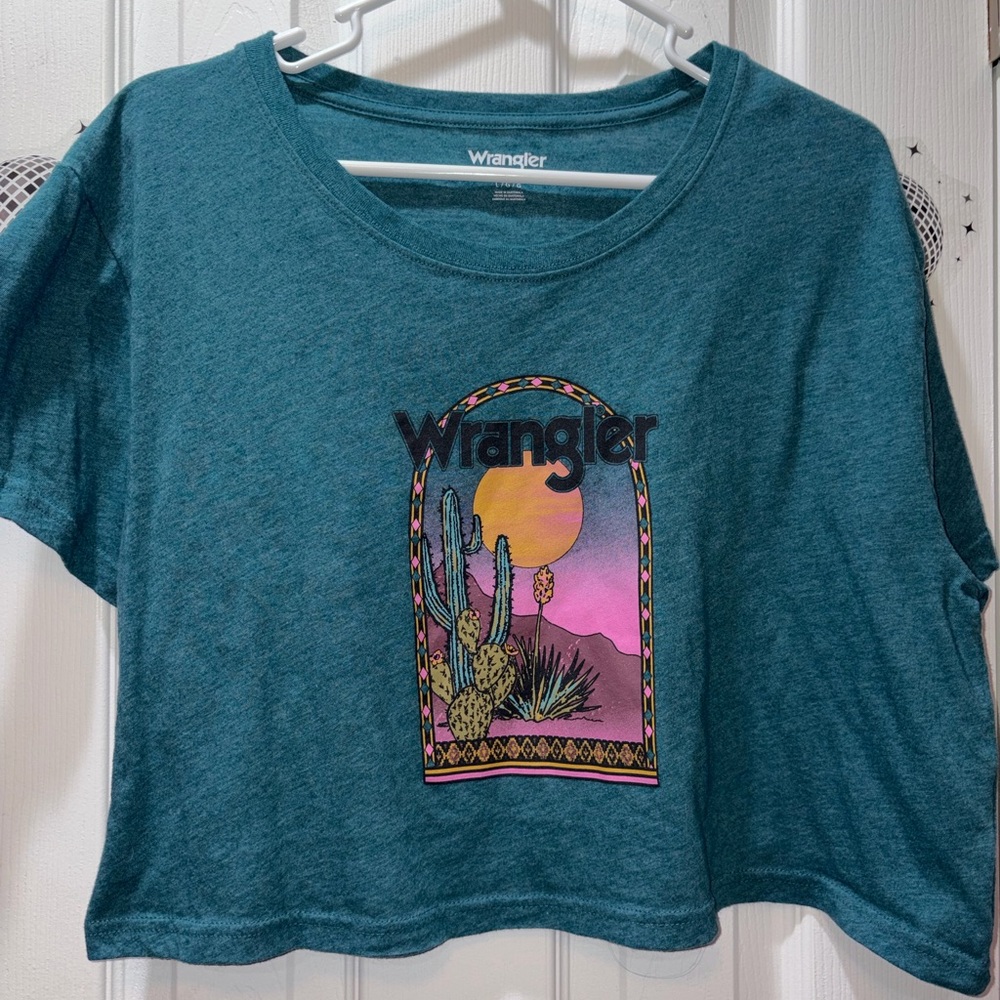 Wrangler Teal Crop Top with Desert Graphic